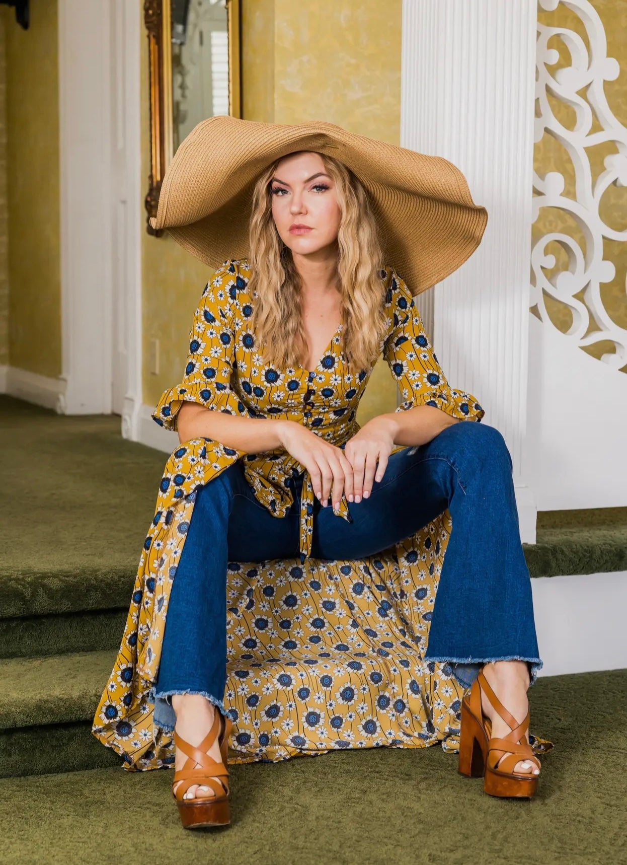 Sunflower Duster Dress in Gold
