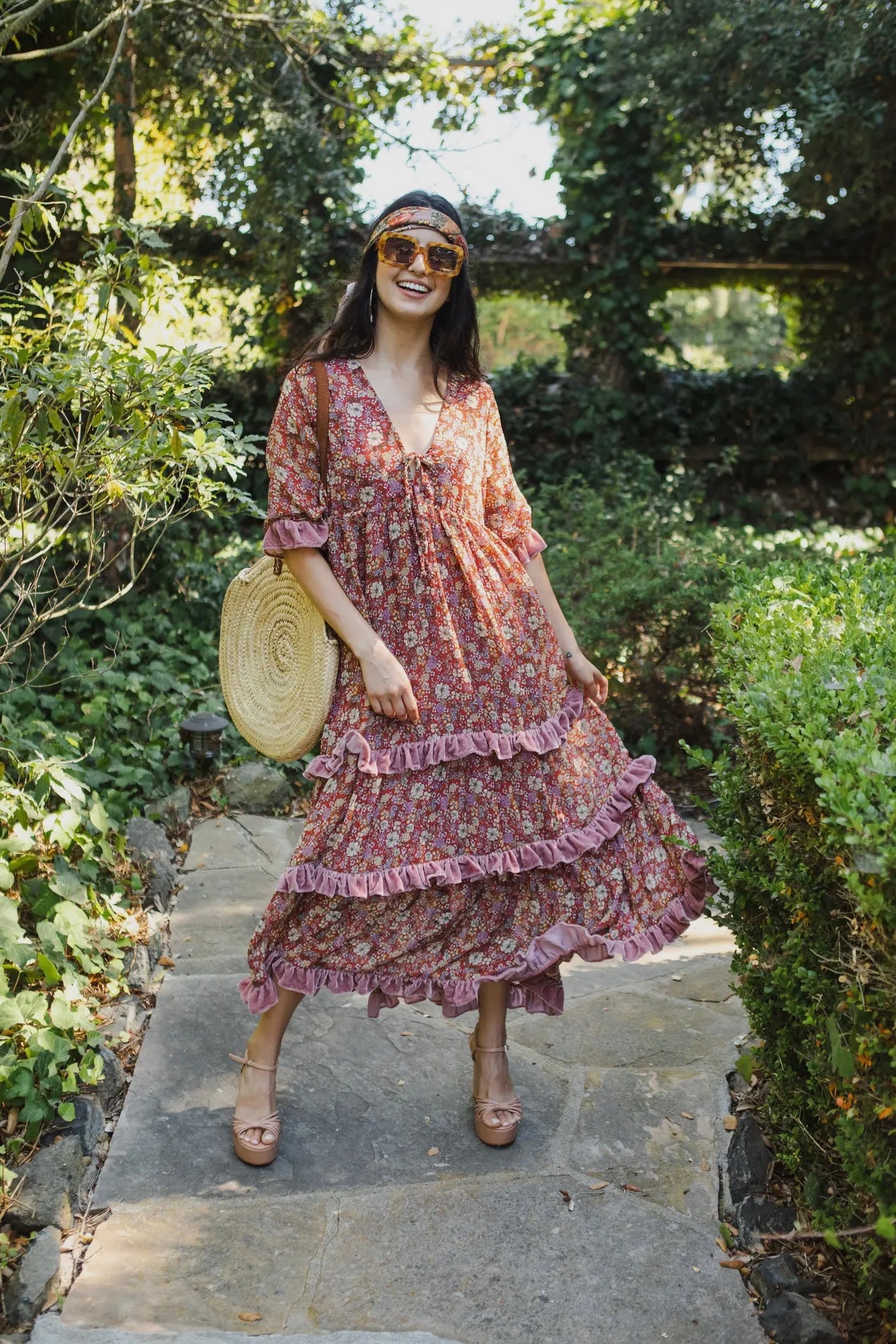 Rouge Bloom Velvet Maxi Dress by Jennafer Grace
