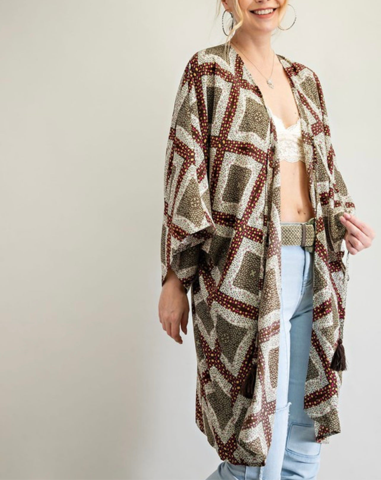 Olive Micro Floral Kimono