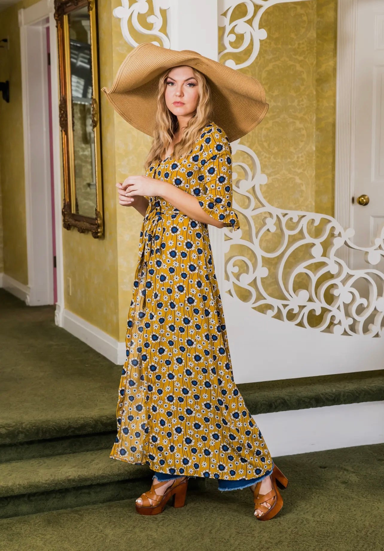 Sunflower Duster Dress in Gold