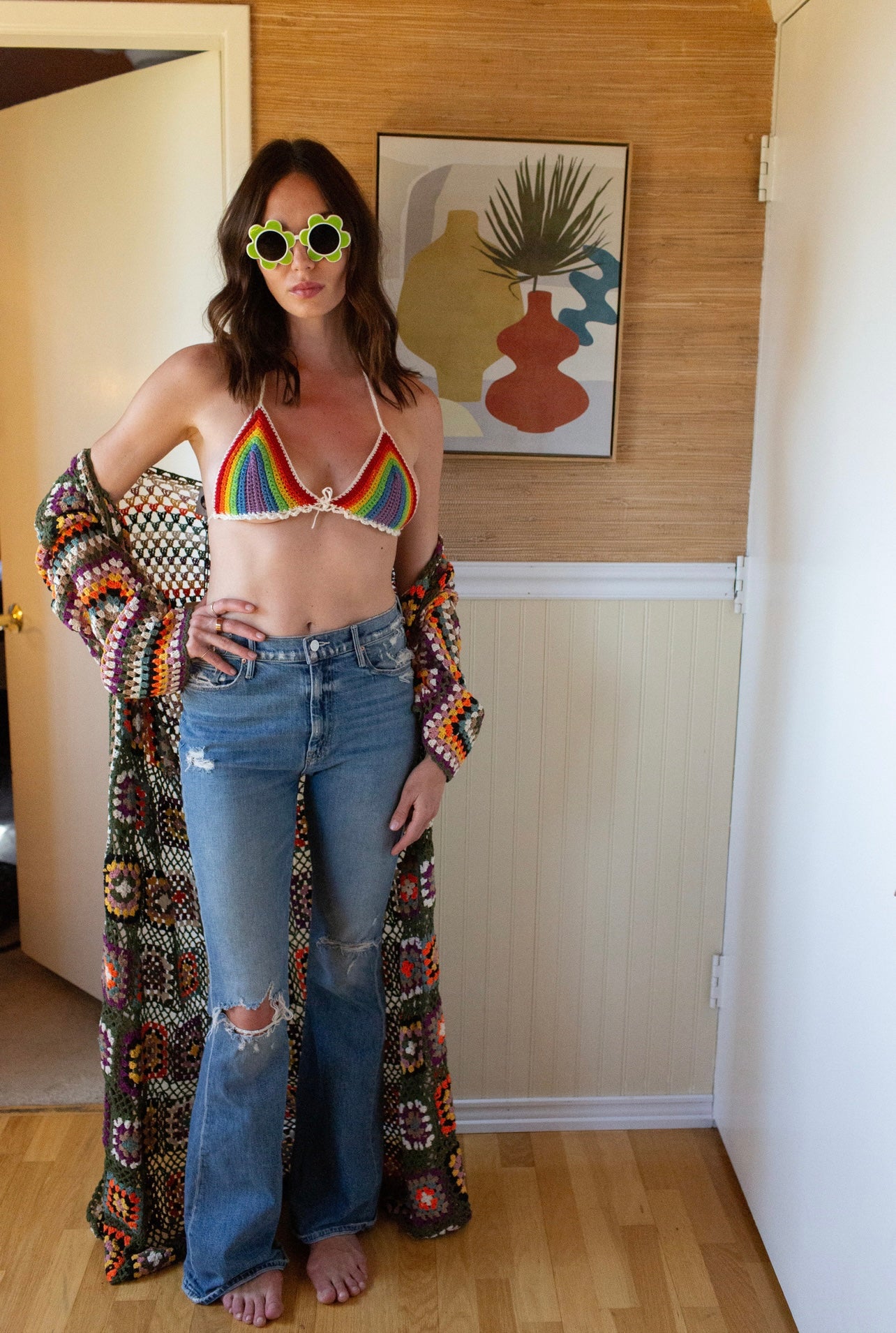 Handmade Rainbow Festival Top in White