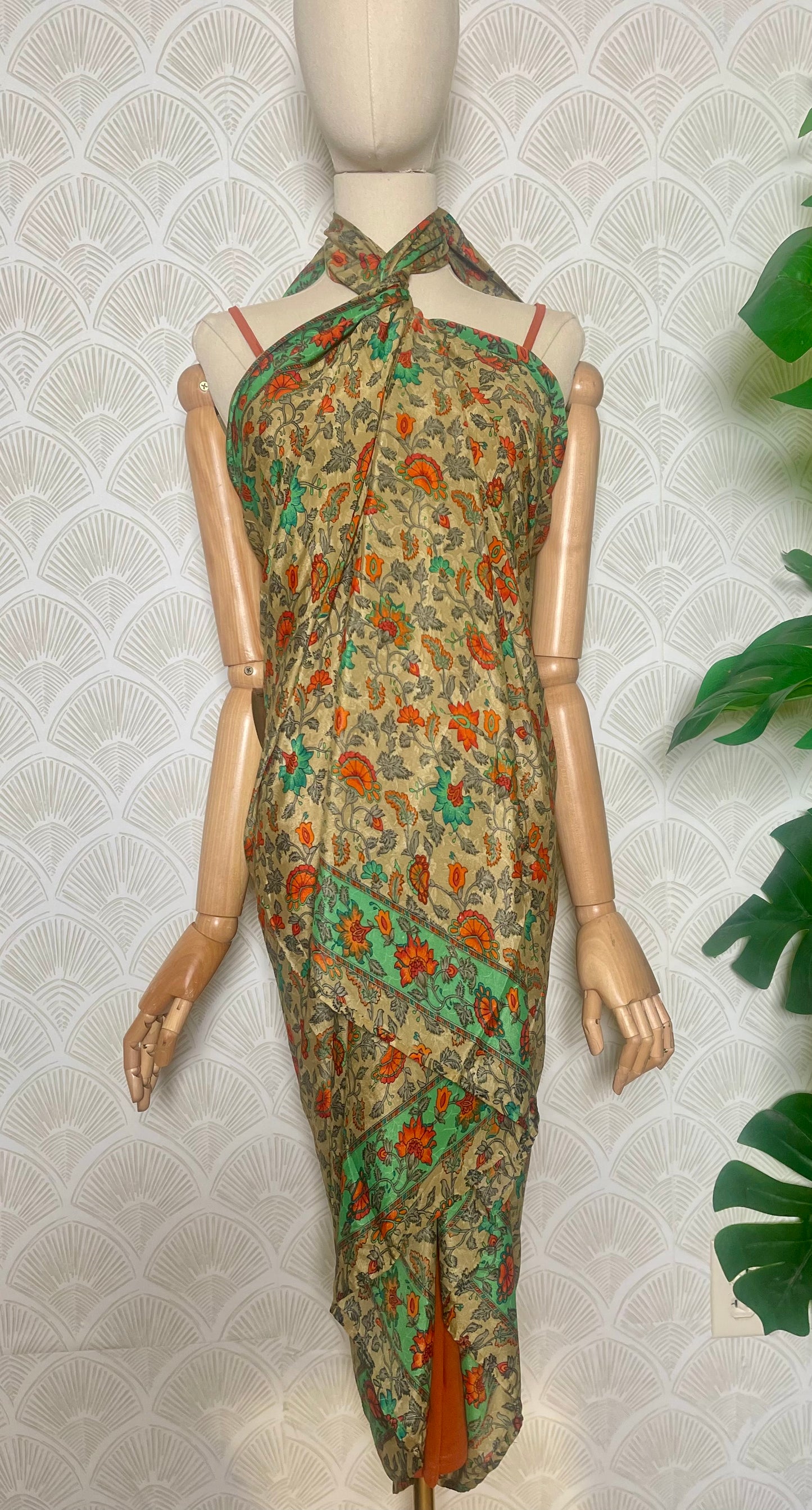 Orange Aqua Floral Pareo-Large/XL