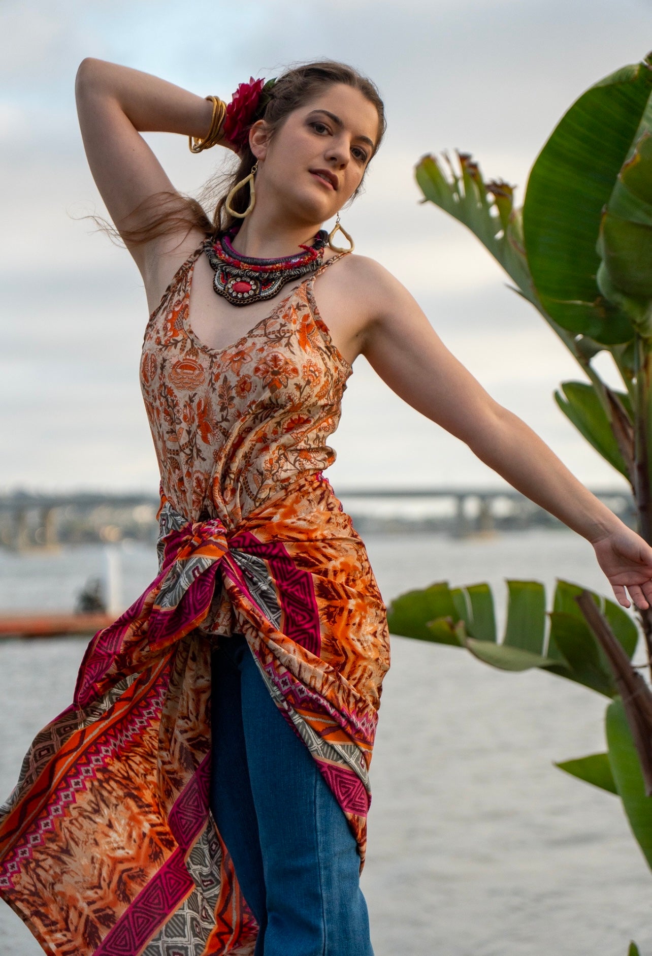 Orange Tribal Sarong Scarf