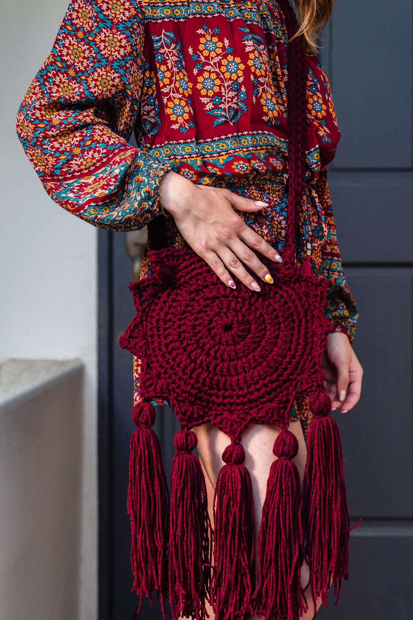 Boho Sun Bag in Wine Handmade By Jazmin