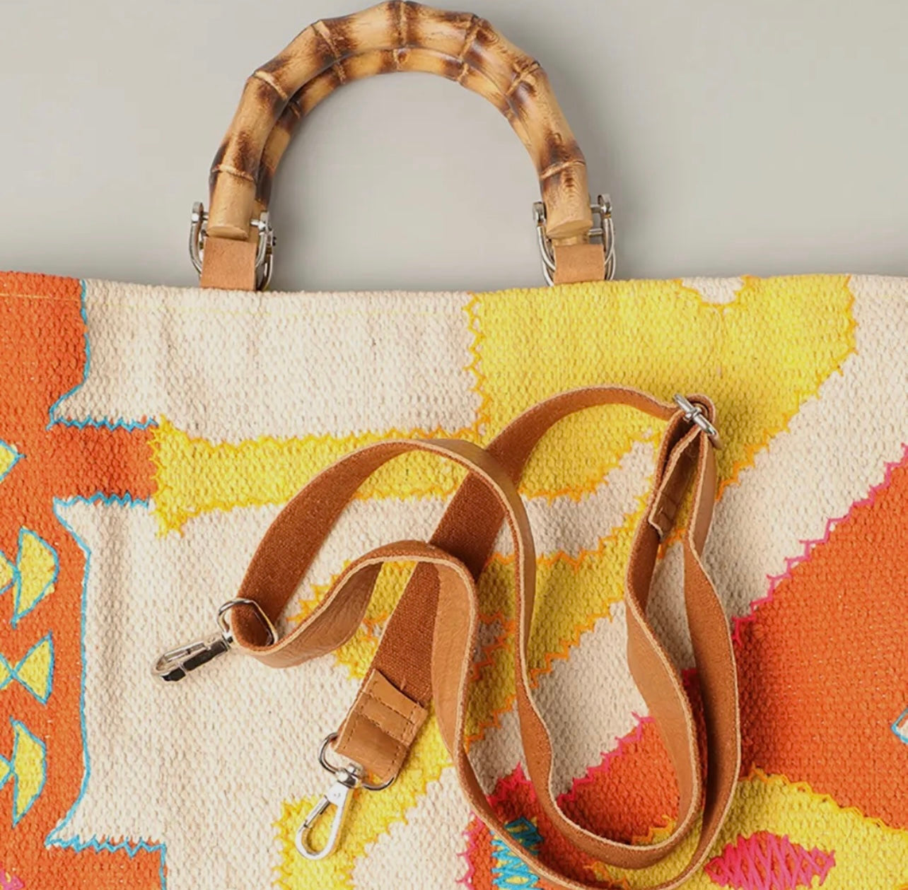Bamboo Handle Bag in Orange