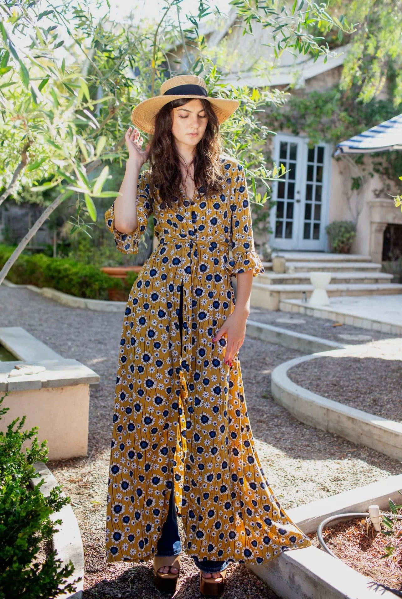 Sunflower Duster Dress in Gold