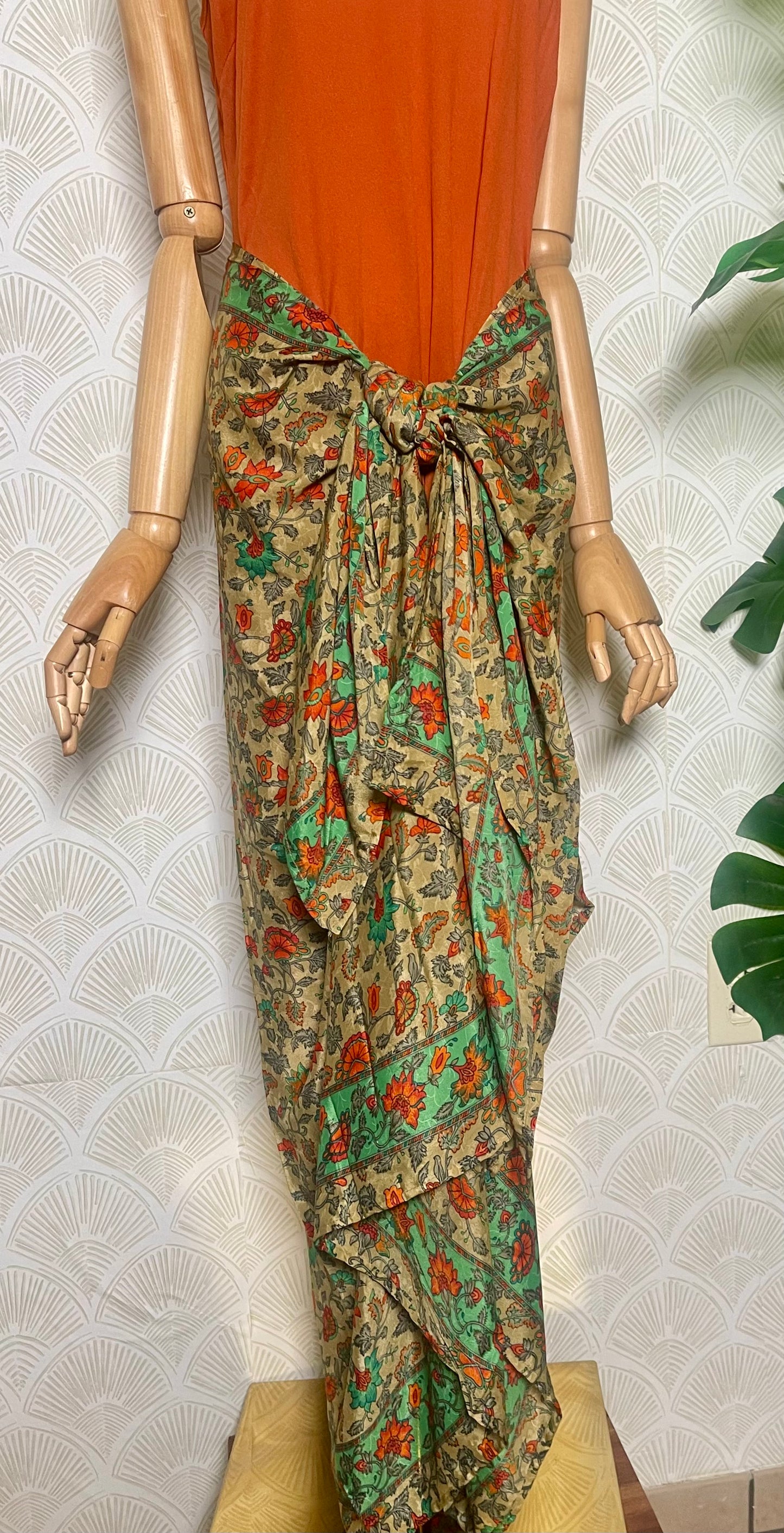 Orange Aqua Floral Pareo-Large/XL