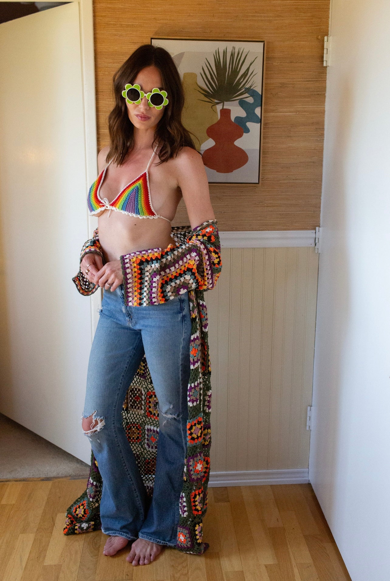Handmade Rainbow Festival Top in White
