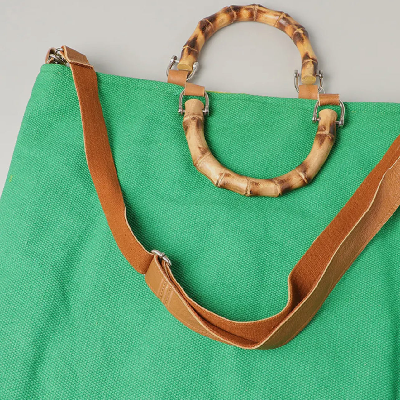 Bamboo Handle Bag in Green