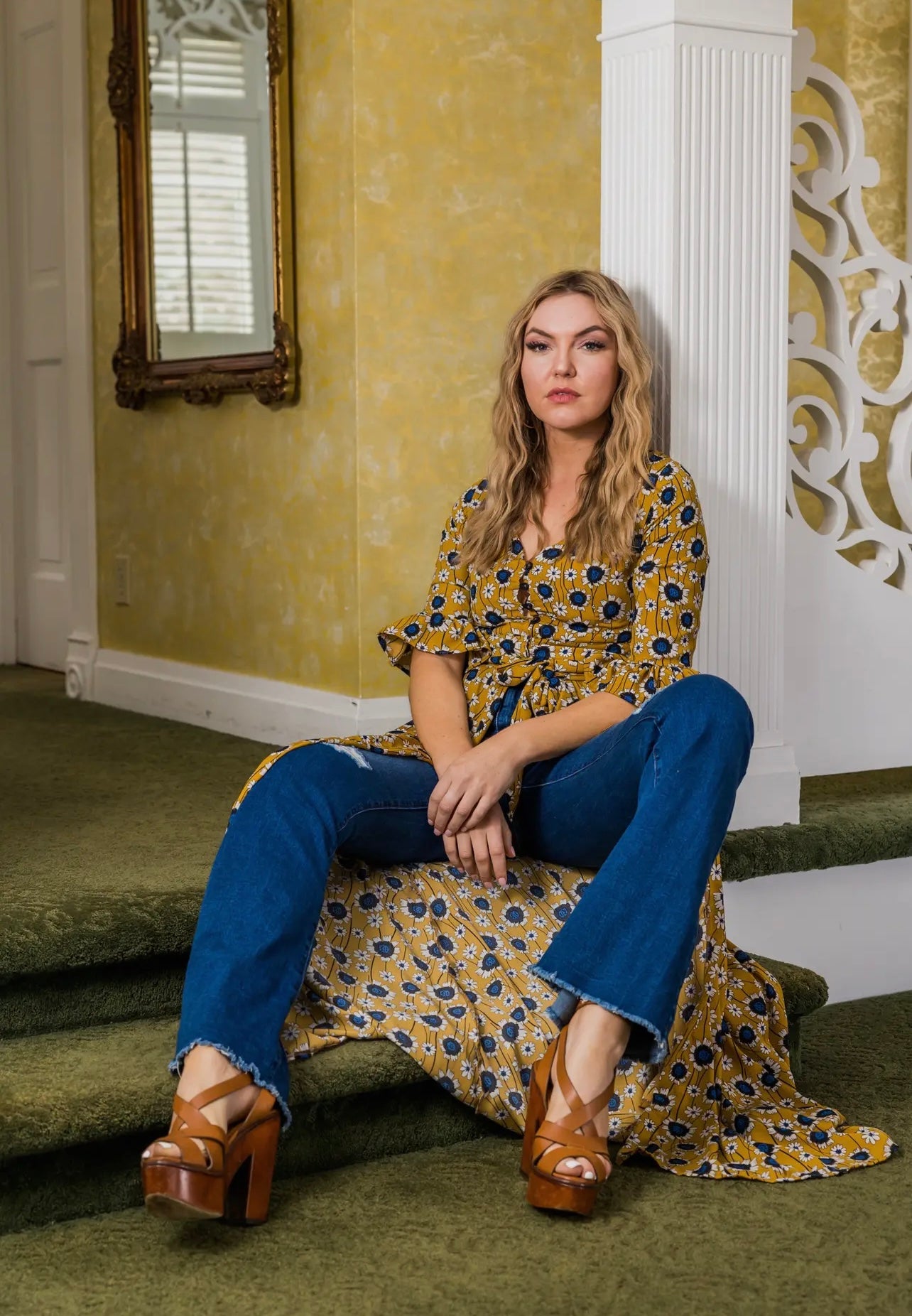 Sunflower Duster Dress in Gold