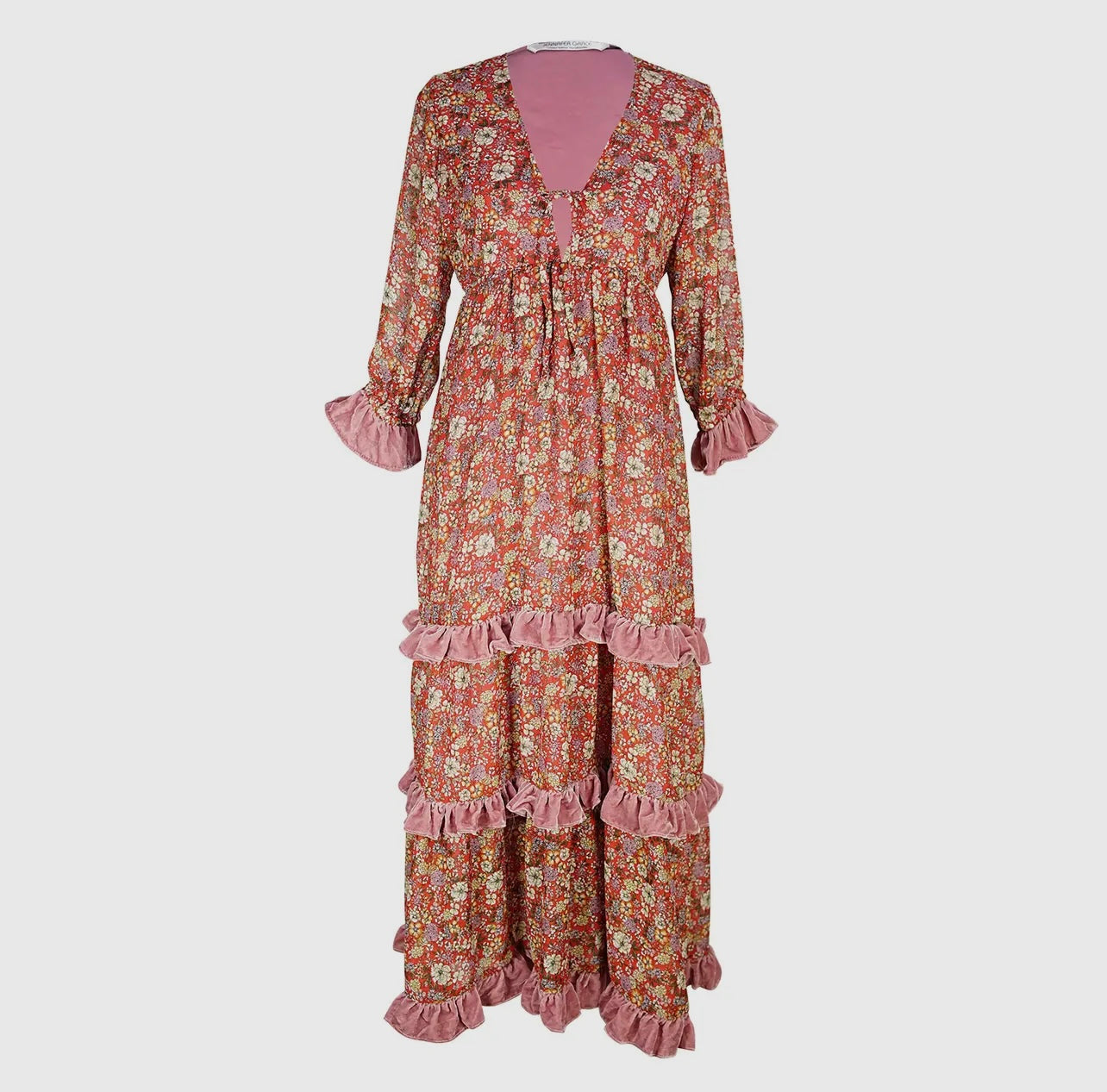 Rouge Bloom Velvet Maxi Dress by Jennafer Grace