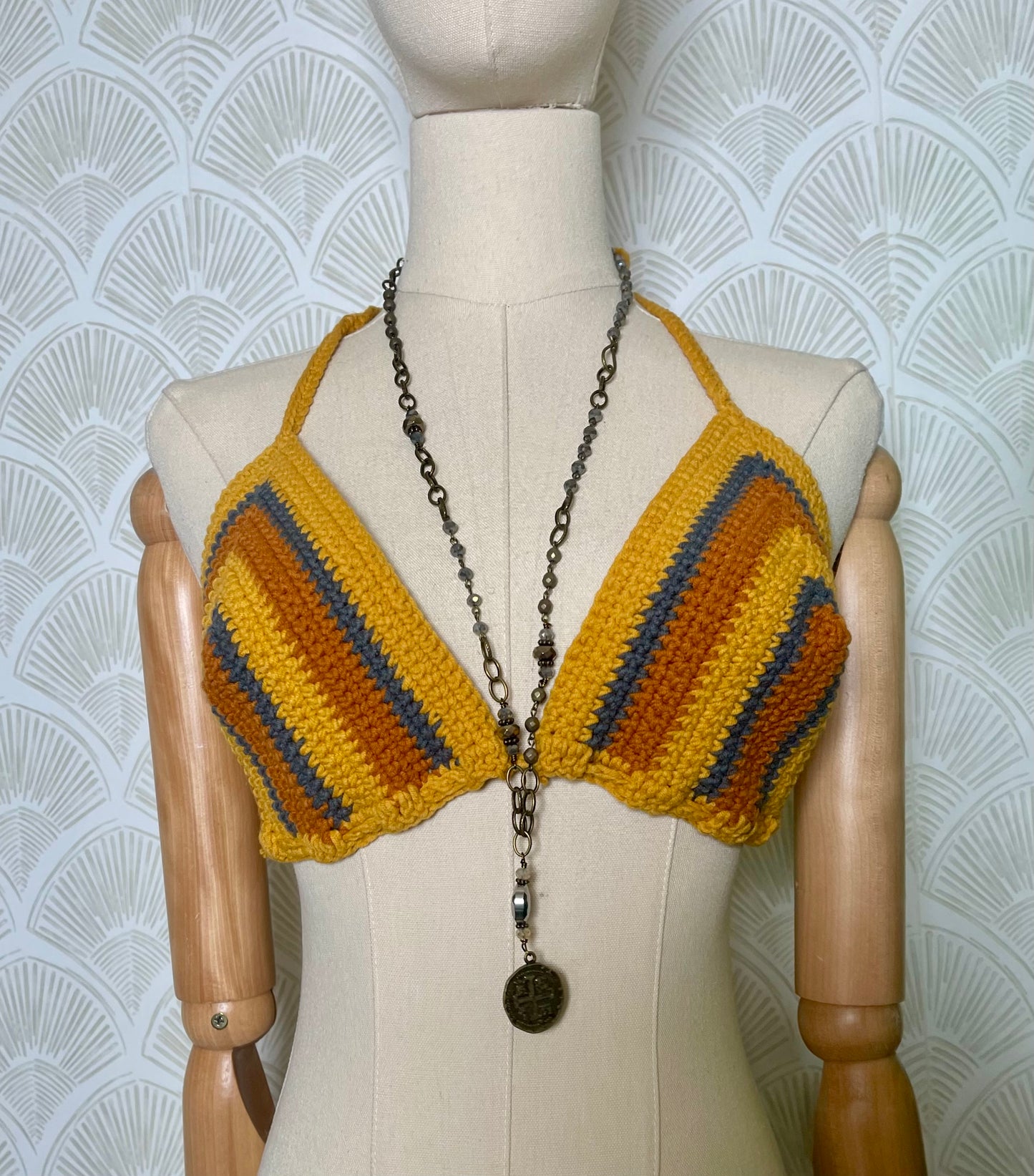 Handmade Festival Top in Strip Gold, Rust, Grey