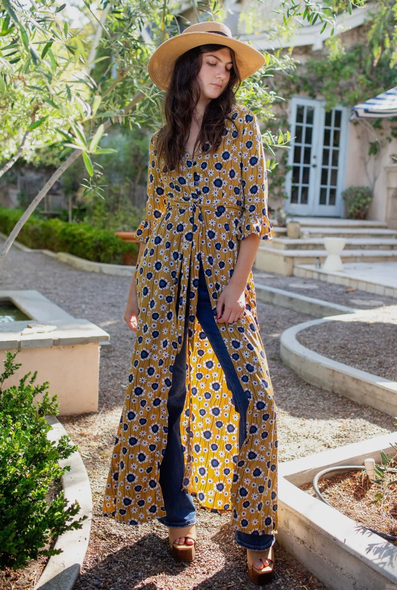 Sunflower Duster Dress in Gold