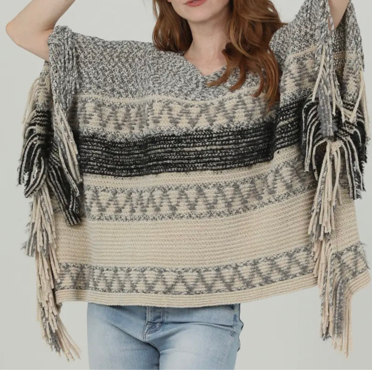 Black and Ivory Poncho