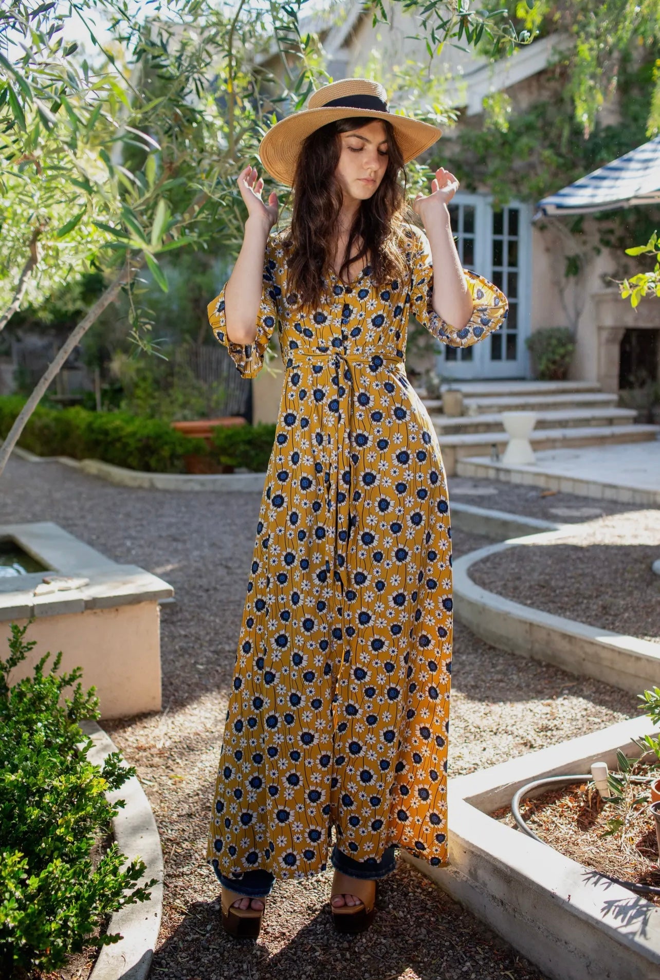 Sunflower Duster Dress in Gold