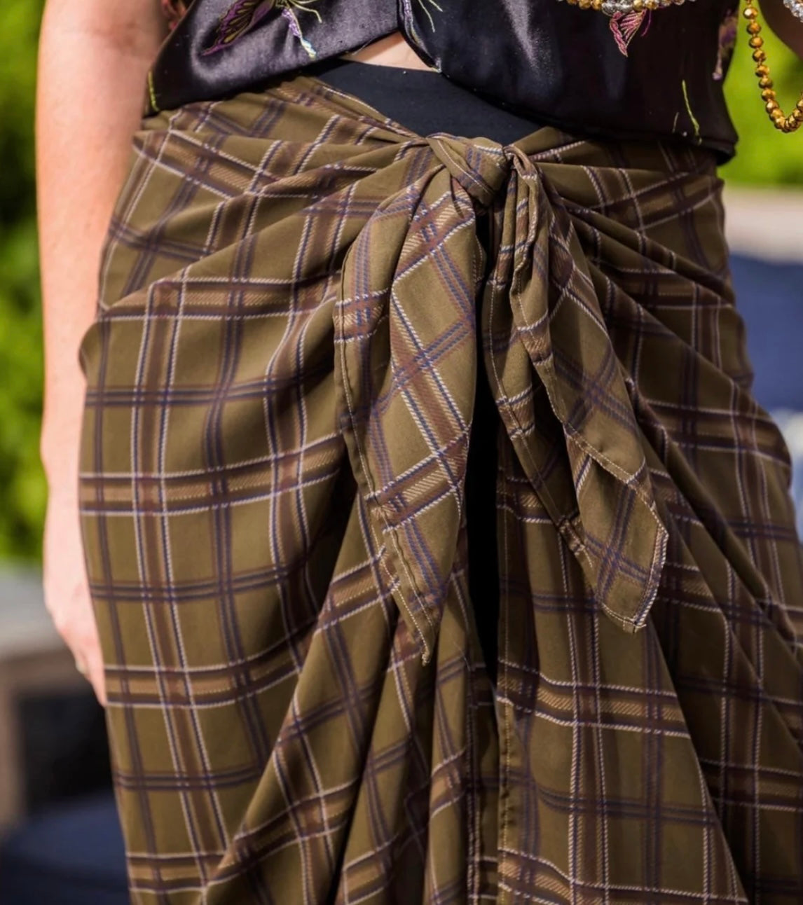 Olive Plaid Sarong Scarf
