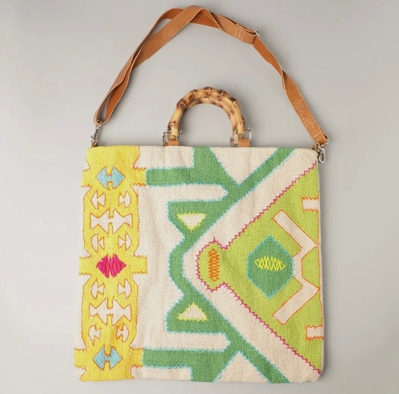 Bamboo Handle Bag in Green