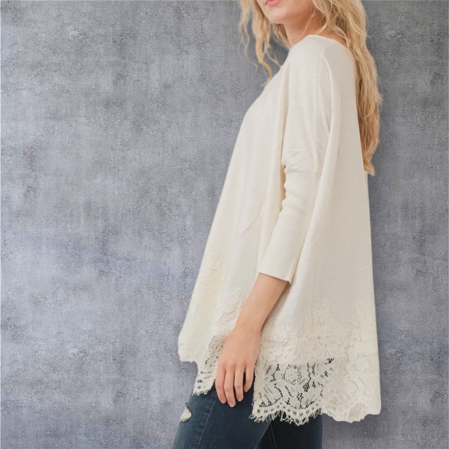 Ivory Lace Knit Woven Top