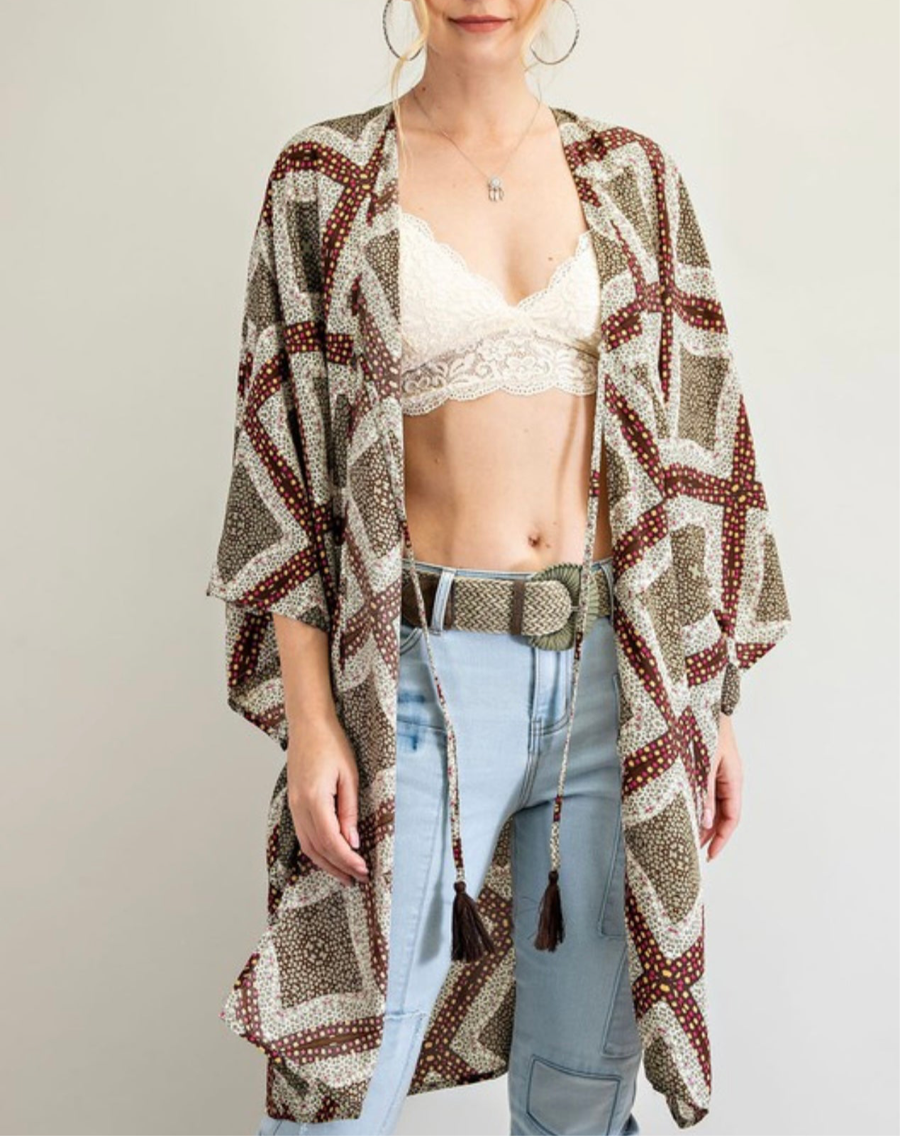 Olive Micro Floral Kimono