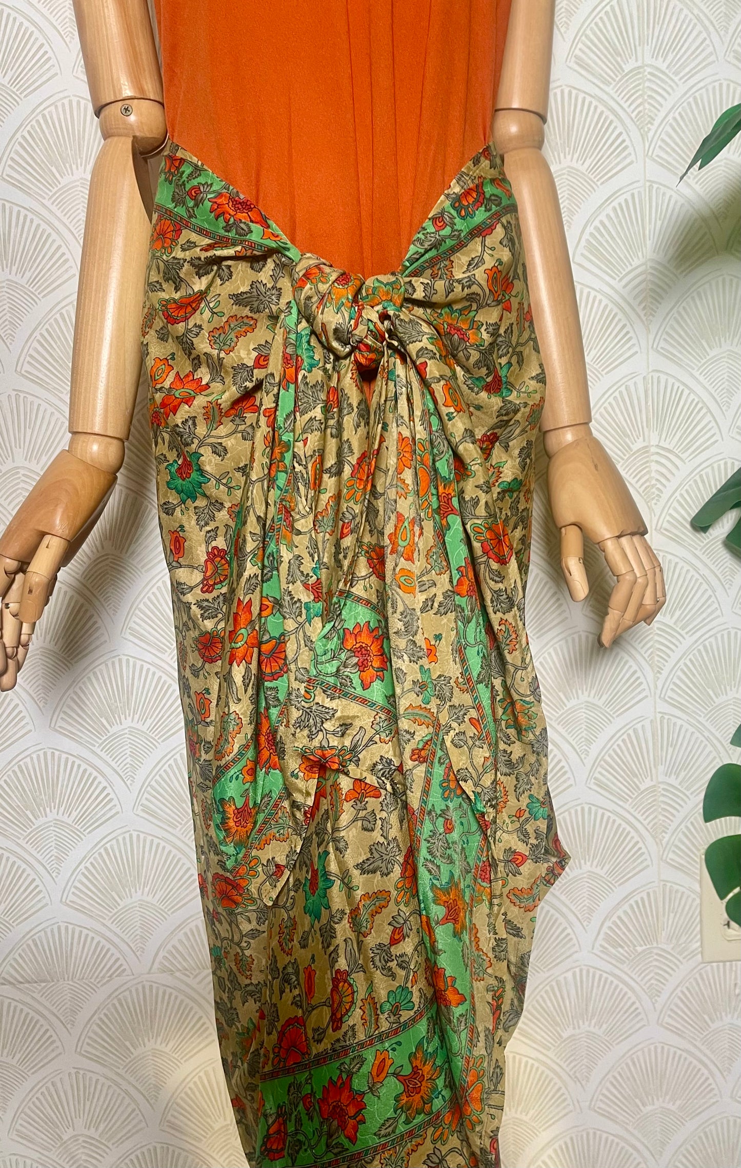 Orange Aqua Floral Pareo-Large/XL