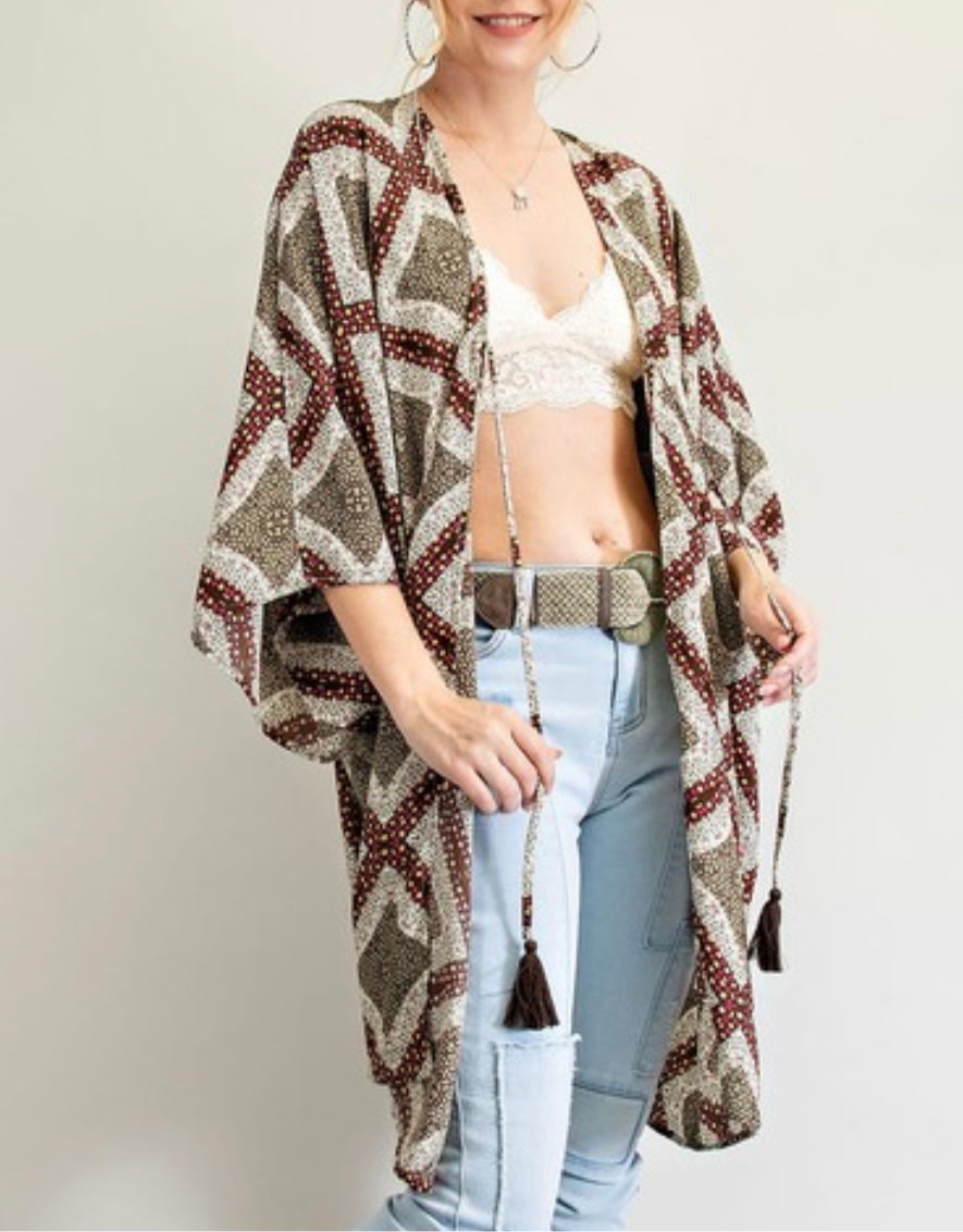 Olive Micro Floral Kimono