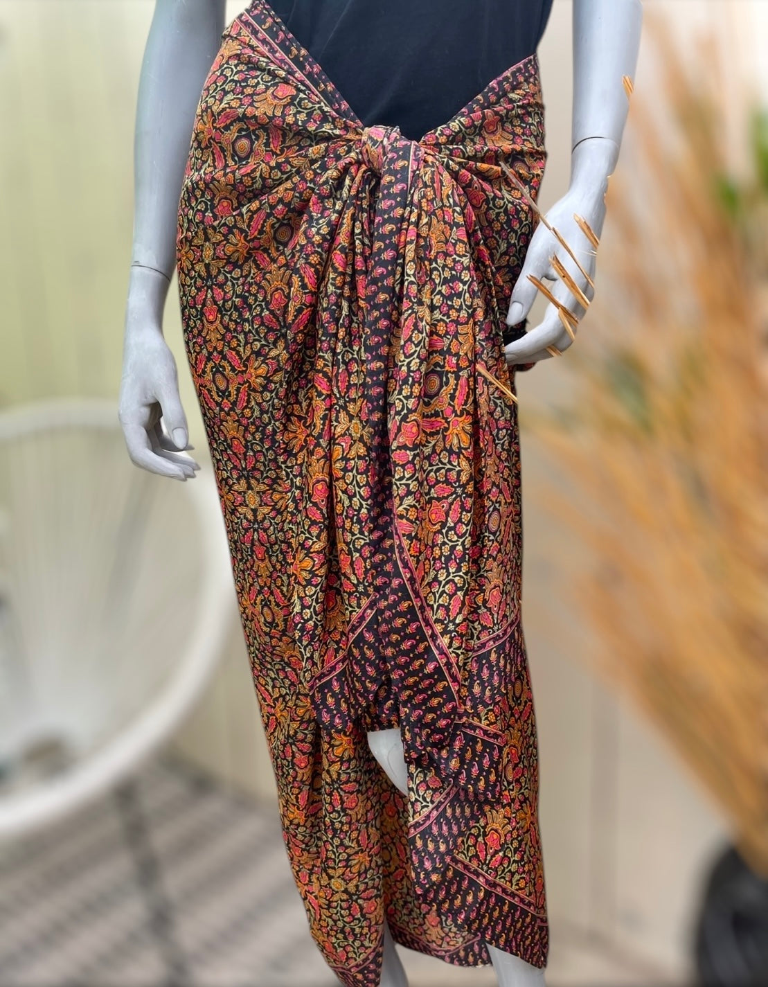 Black Floral Pareo-Large/XL