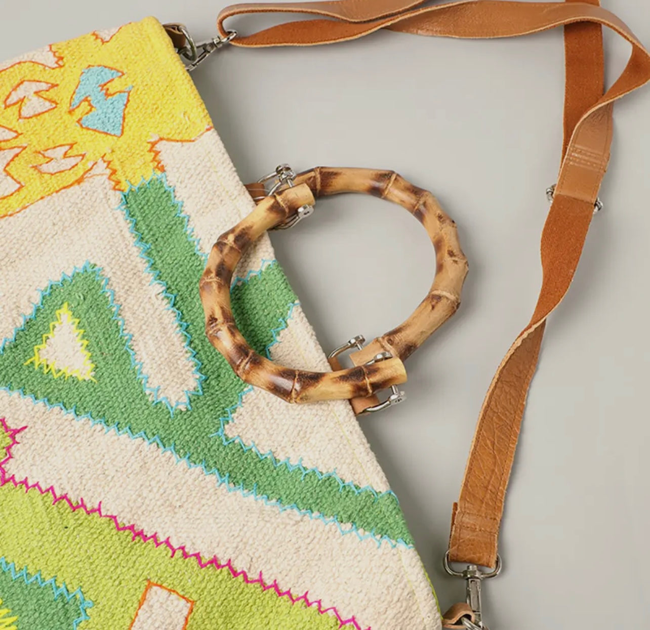 Bamboo Handle Bag in Green