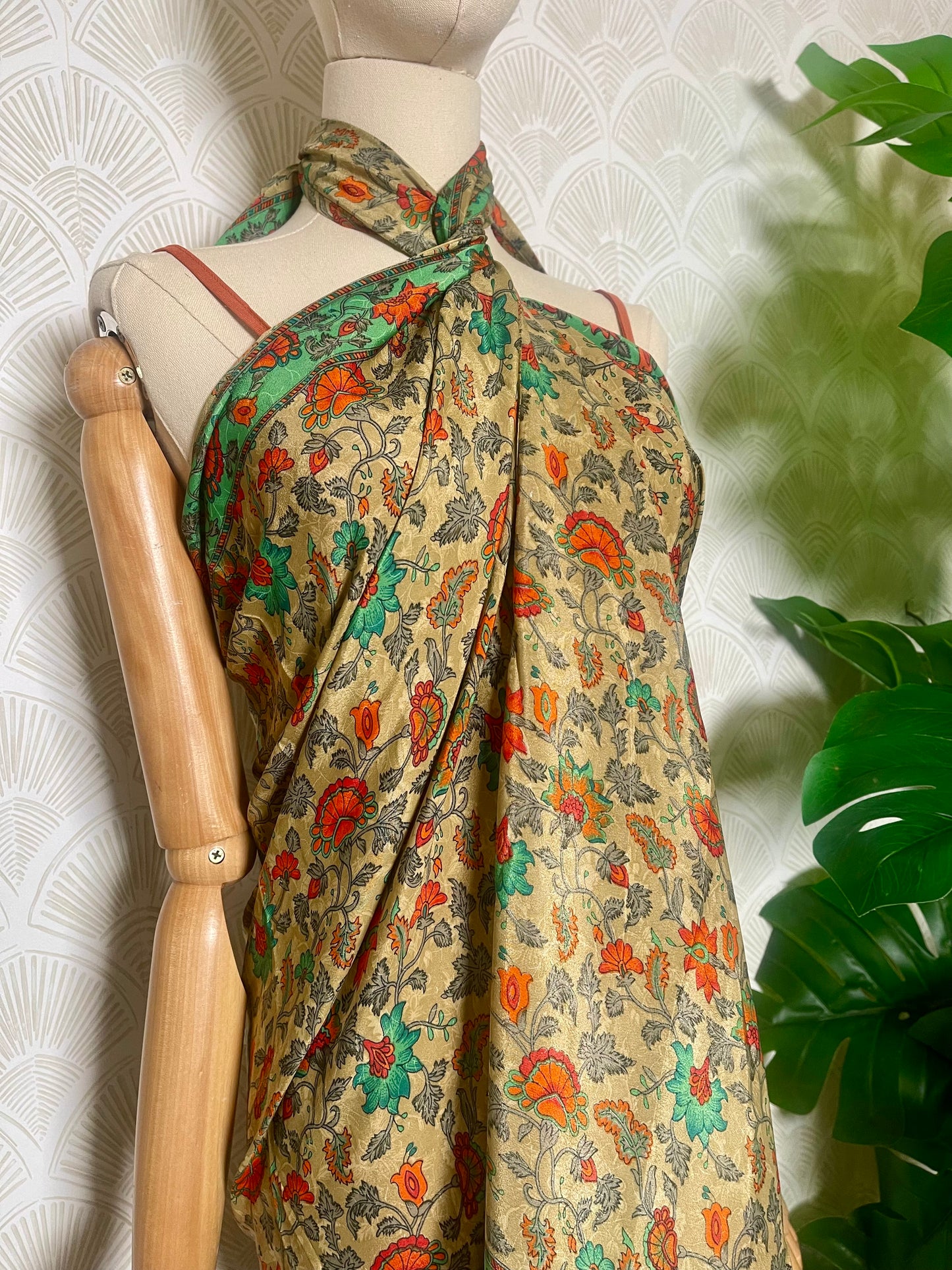 Orange Aqua Floral Pareo-Large/XL