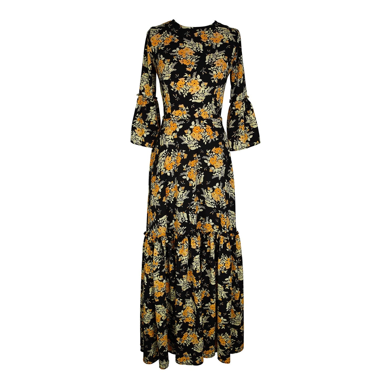 Imogen 1-Tier Ruffle Maxi Dress in Marigold Blossom