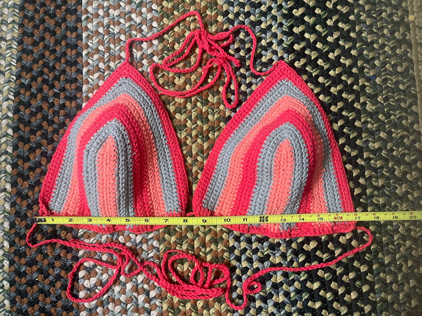Handmade Festival Top in Coral Red Grey