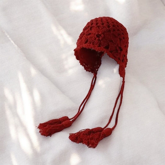 Knit Cap with Tassels