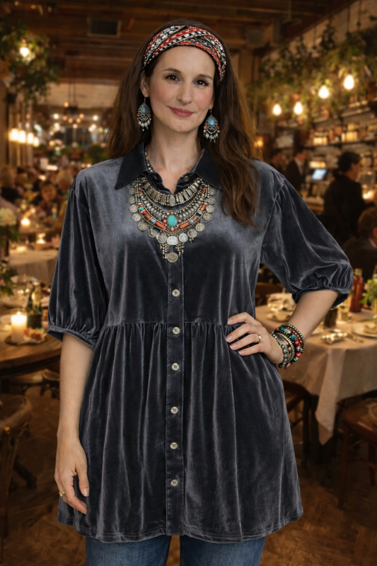 Babydoll Velvet Tunic in Slate