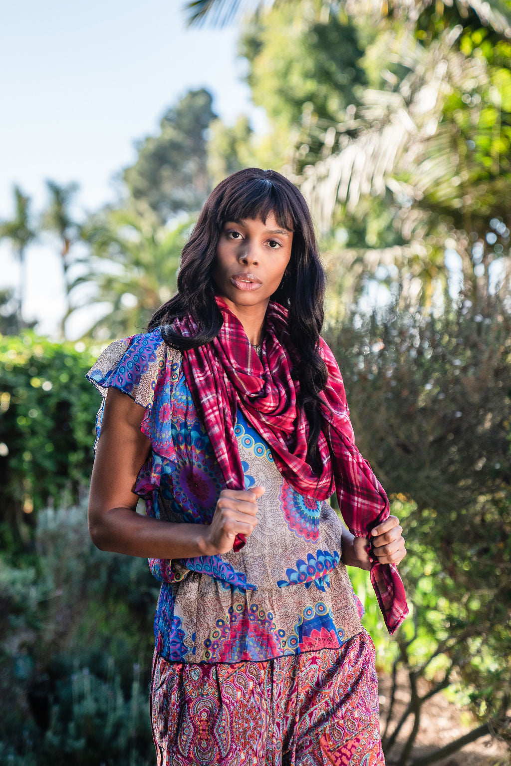 Pink Plaid Sarong Scarf