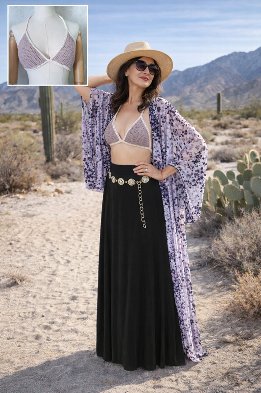 Handmade Festival Top in Taupe Ivory