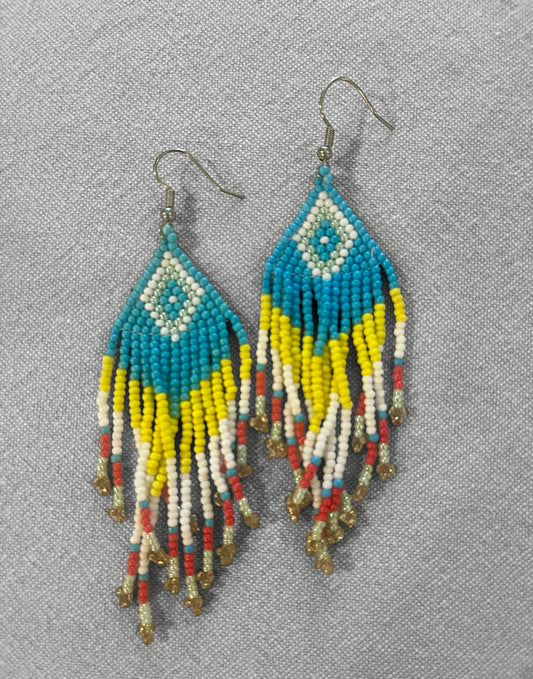 Seed Bead Earrings in Turquoise and Yellow