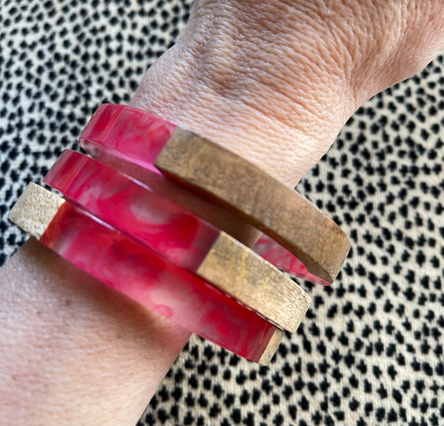 Pink Resin and Wood Bangle