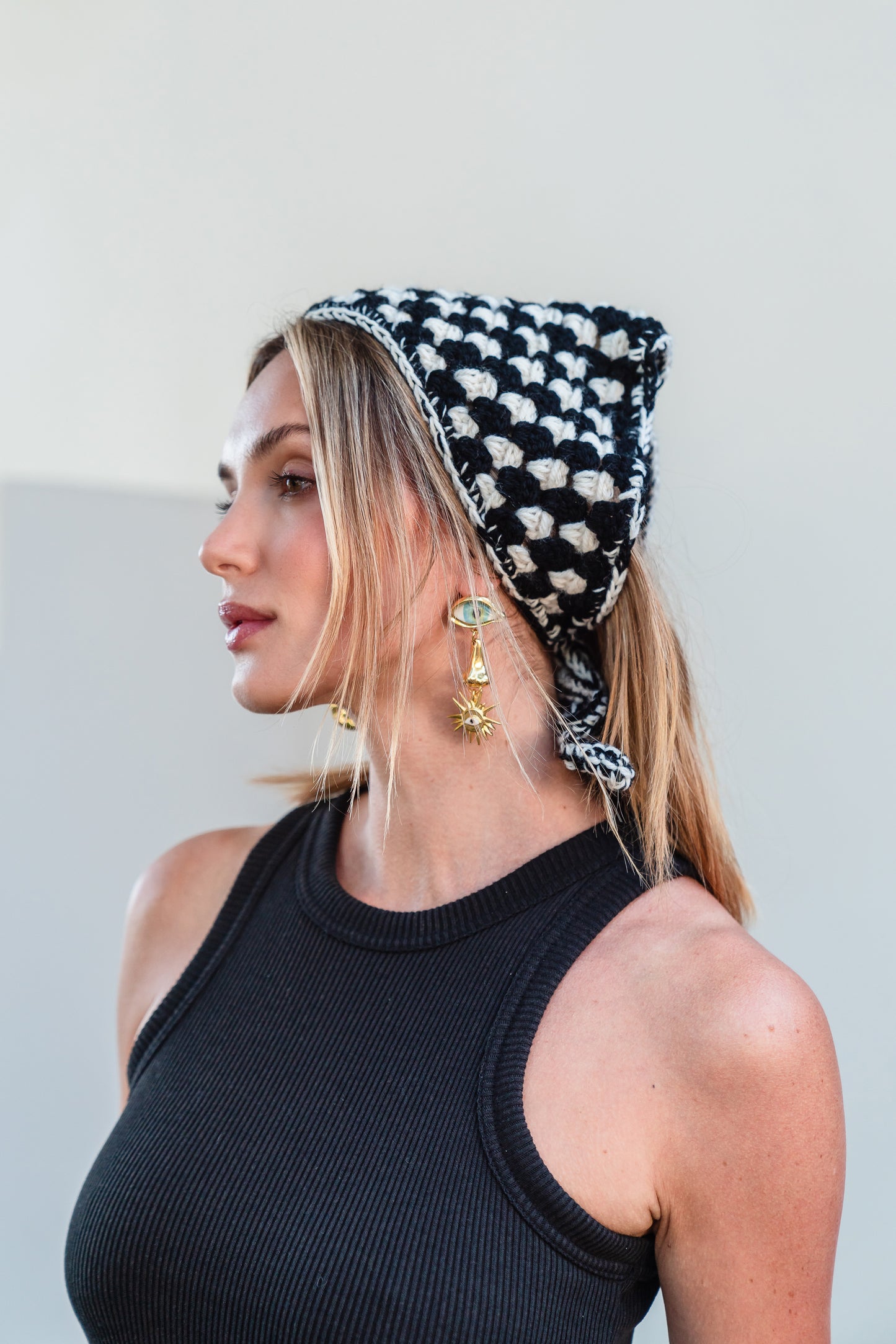 Crochet Hair Bandana in Black and Off White