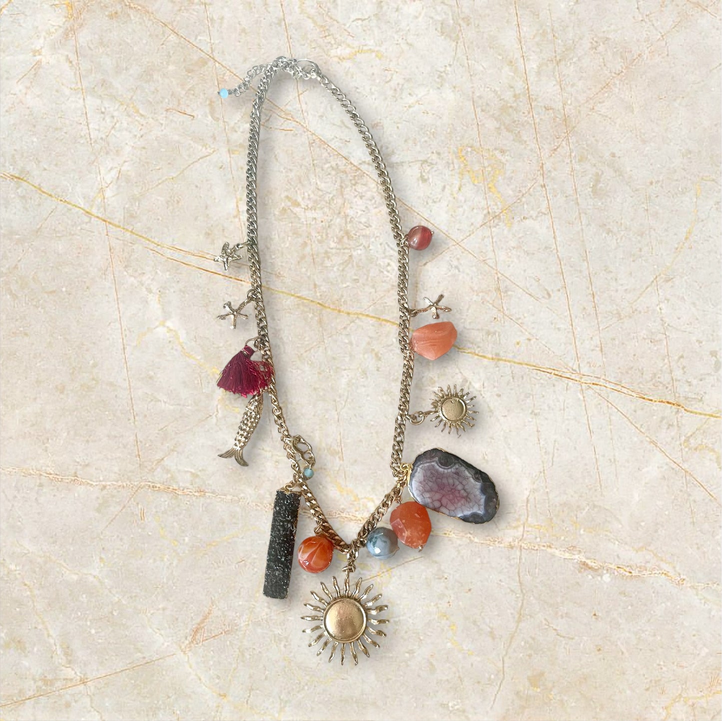 Necklace with Charms and Semi Precious Stones