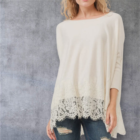 Ivory Lace Knit Woven Top