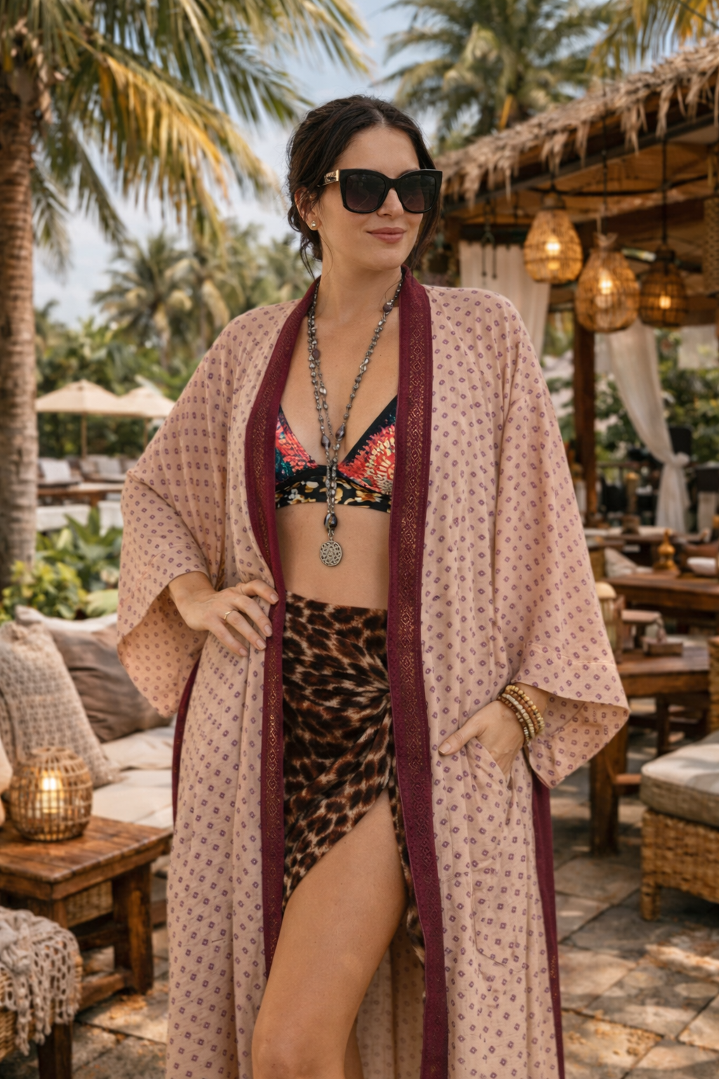 Cotton Kimono in Blushing Merlot