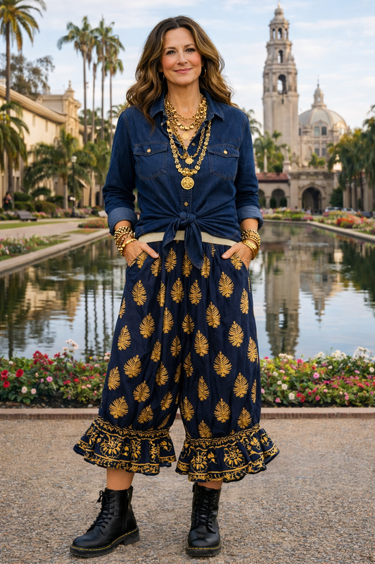 Bloomers in Navy Gold Leaves