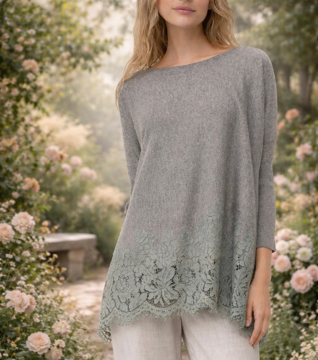Grey Lace Knit Top