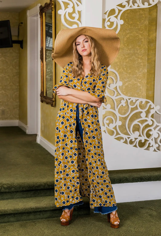 Sunflower Duster Dress in Gold