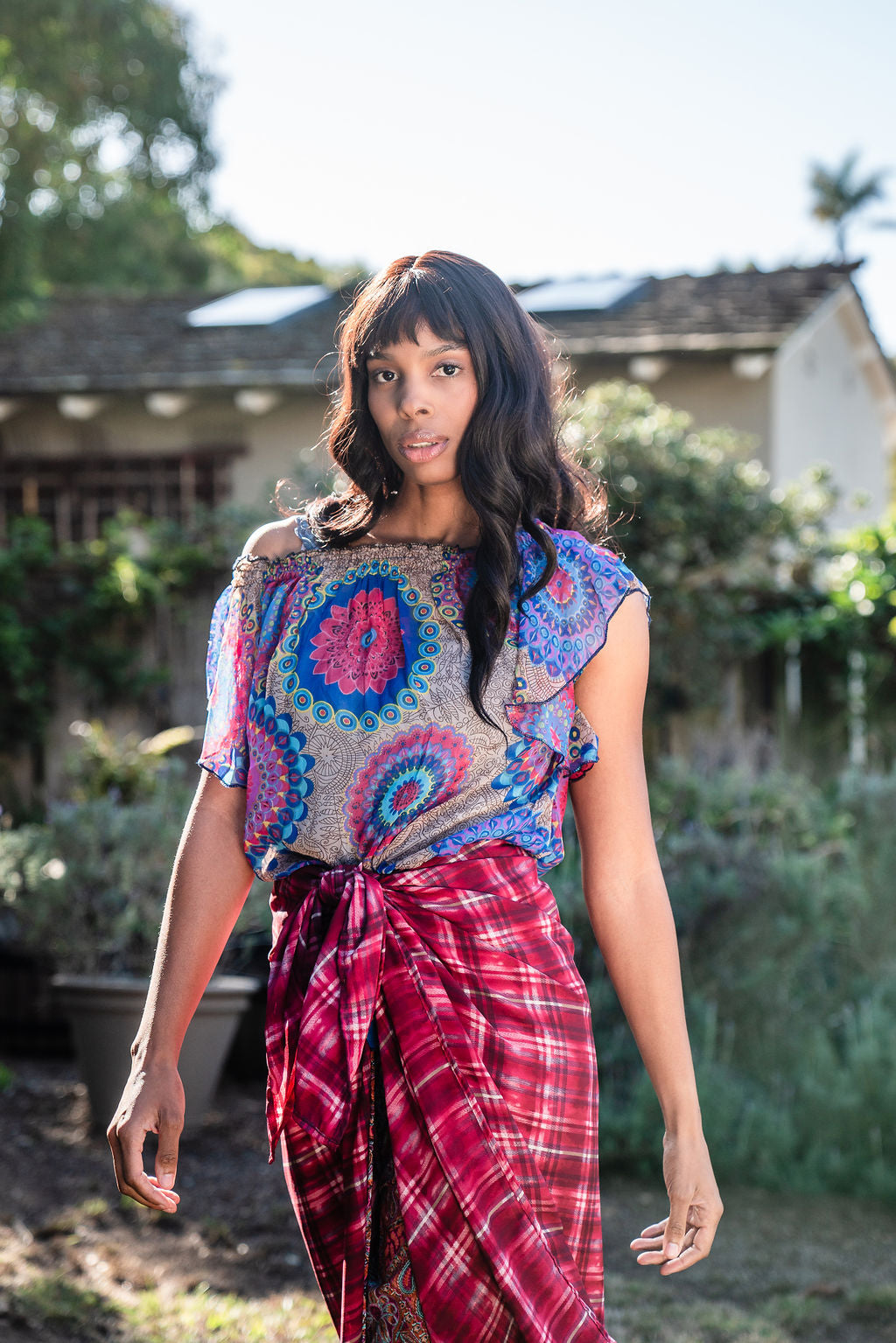 Pink Plaid Sarong Scarf