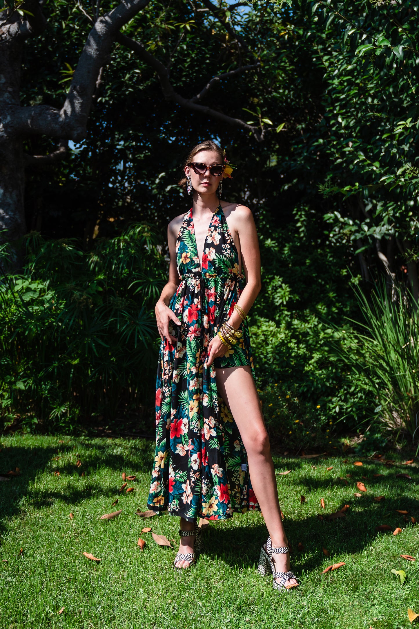 Tropical Maxi Open Side Duster with Matching Shorts