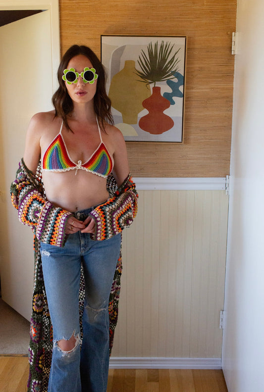 Handmade Rainbow Festival Top in White