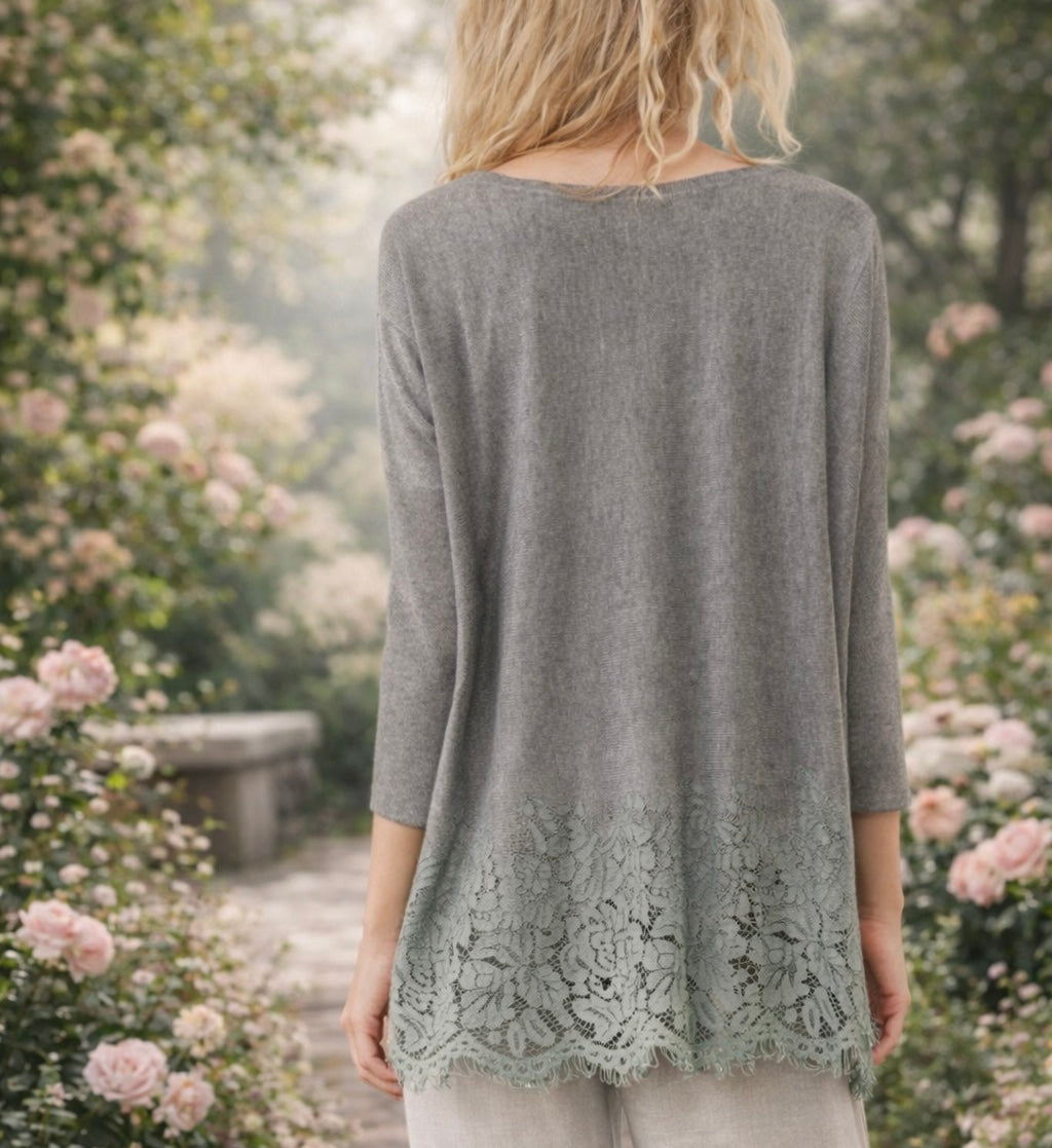 Grey Lace Knit Top
