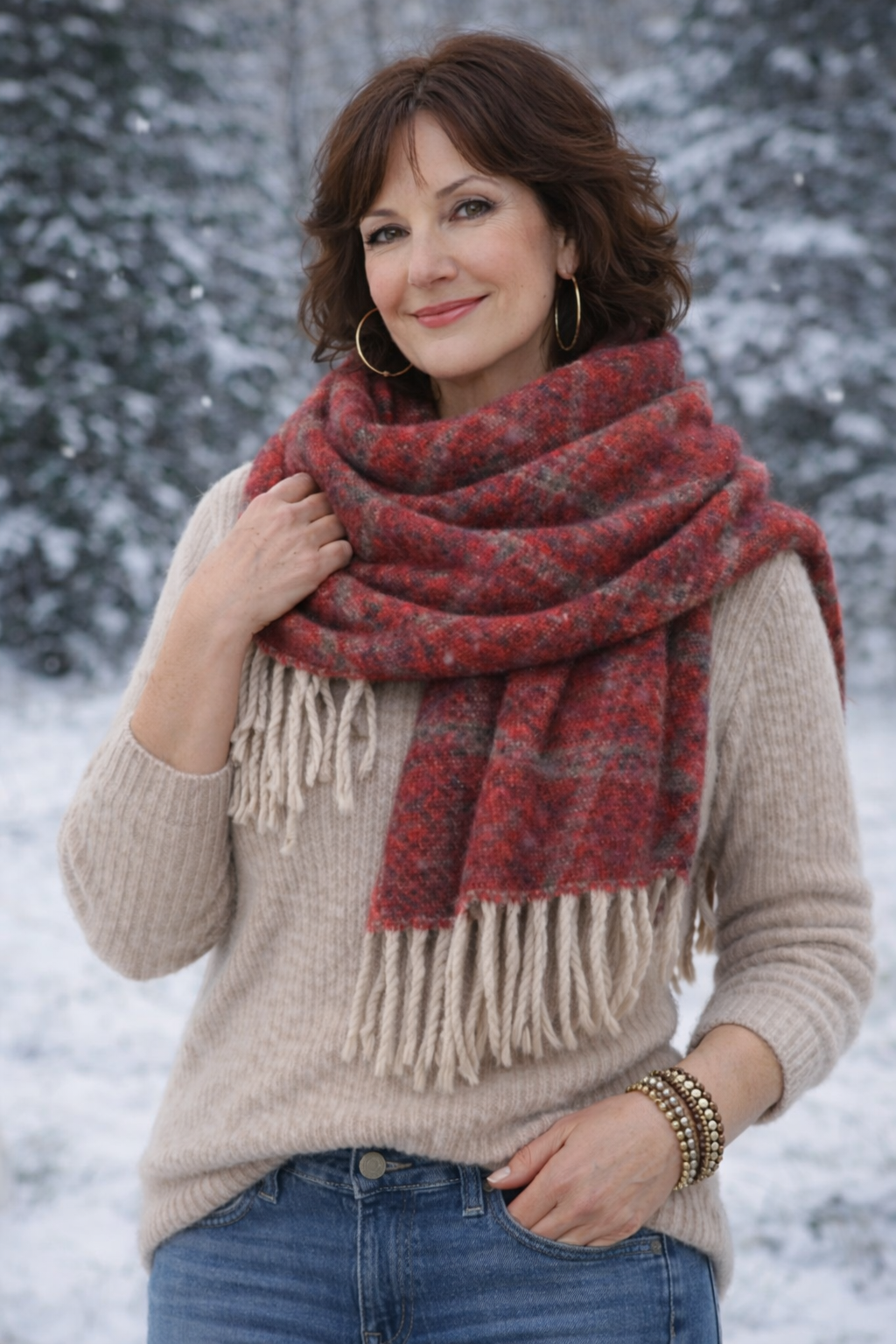 Patterned Scarf in Merlot