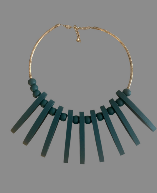 Wooden Green Statement Necklace