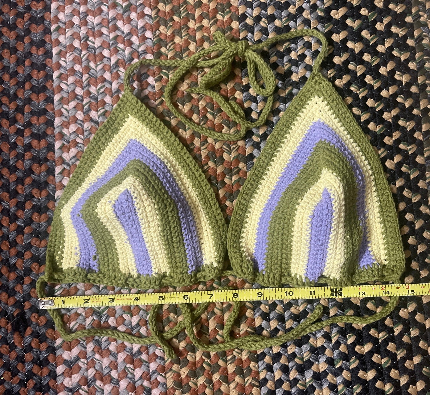 Handmade Festival Top in Stripe Green Yellow Purple